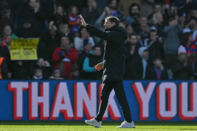 Crystal Palace's Austrian manager Oliver Glasner reacts on the pitch