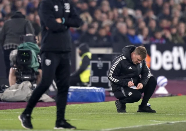 West Ham United manager Graham Potter and Newcastle United manager Eddie Howe on the touchline
