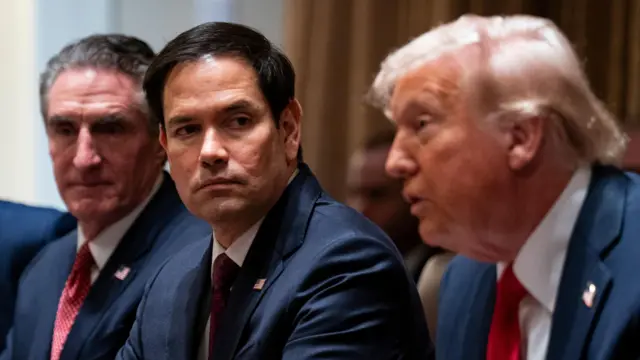 US Secretary of the Interior Doug Burgum, US Secretary of State Marco Rubio, and US President Donald Trump