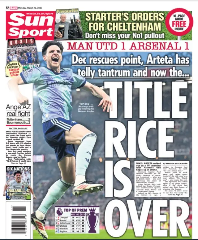 The back page of Monday's edition of The Sun