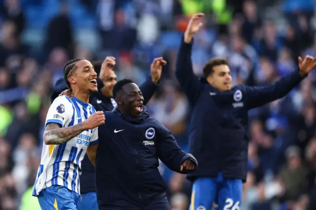 Joao Pedro celebrates after Brighton's 2-1 win over Fulham