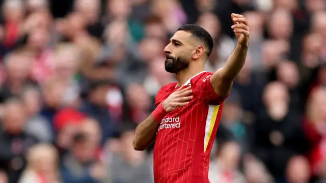 Mohamed Salah celebrates after scoring against Southampton