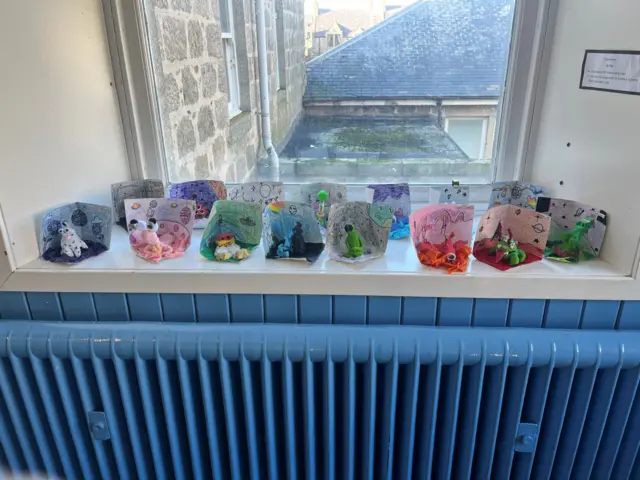 A picture of clay aliens that school students have made for British Science Week