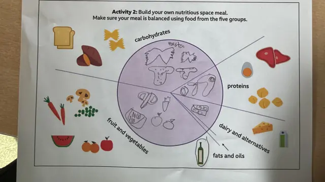 A picture of a work sheet completed by a student for British Science Week