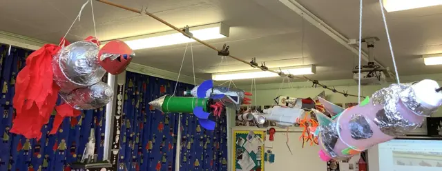 A picture of rockets that children made for British Science Week