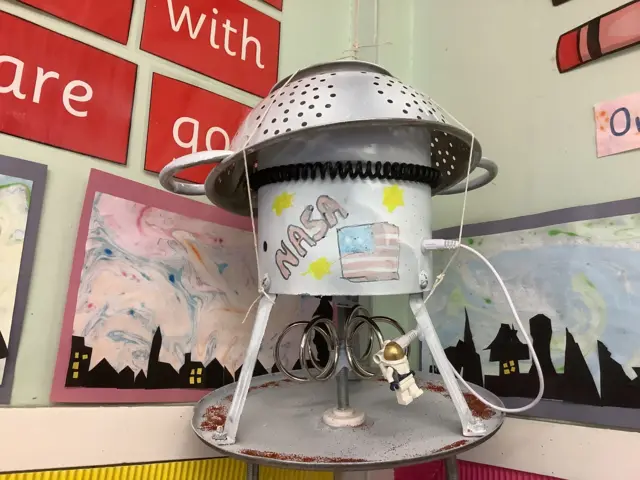 A picture of a spaceship that children made for British Science Week