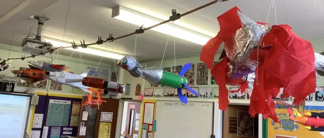 A picture of rockets that children made for British Science Week