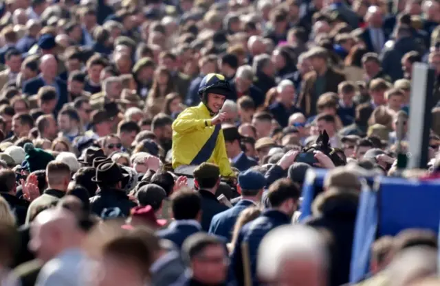 Michael O'Sullivan after winning the Supreme Novices' Hurdle on Marine Nationale in 2023