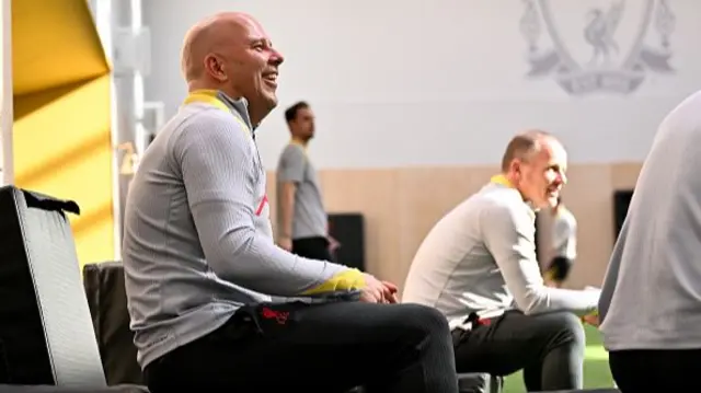 Arne Slot head coach of Liverpool during a training session