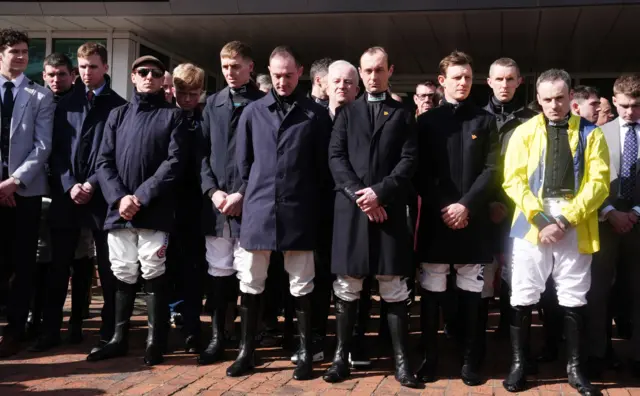 Jockeys stood outside the weighing room to remember Michael O'Sullivan