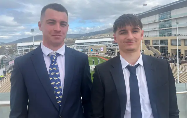 Racegoers Aidan Corcoran and Joseph Edmonds