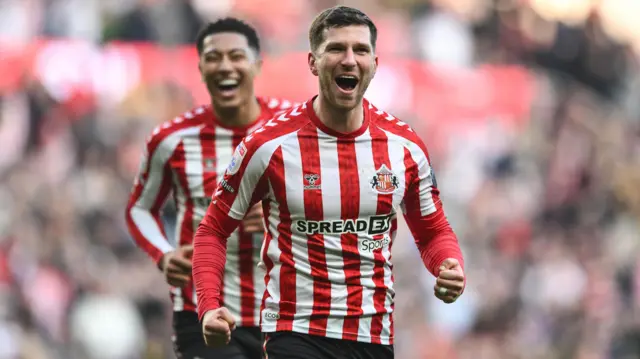 Sunderland's Chris Mepham celebrates scoring against Cardiff