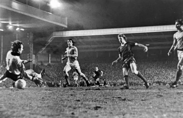 David Fairclough of Liverpool who as the famous 'super sub' comes on and scores one of the most important goals in the club's history as he nets the final goal of the match to win the match and tie during the European Cup Quarter-Final Second Leg