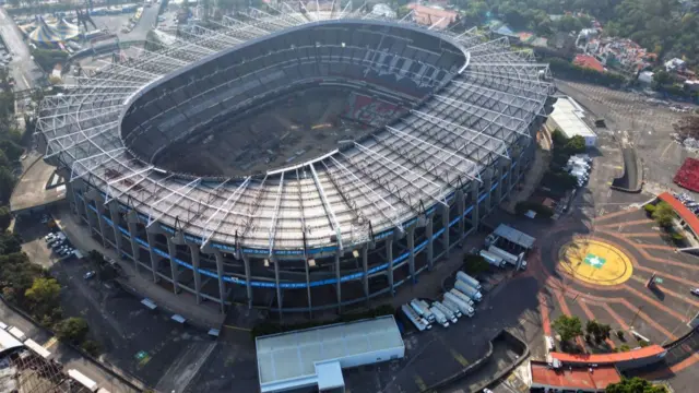 Aerial view of the remodelling works at the Azteca stadium in Mexico City