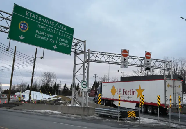 A truck travels to the US from Canada