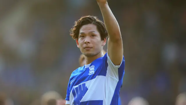 Birmingham City's Tomoki Iwata waving to the crowd