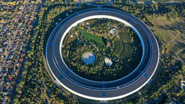 Apple Park seen from the clouds.