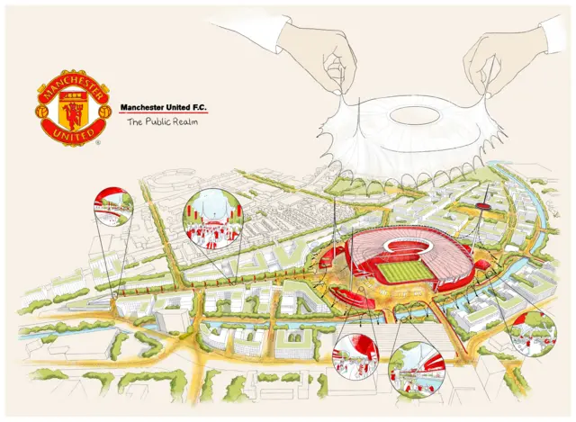 A concept image showing the map outside of the new Man Utd ground