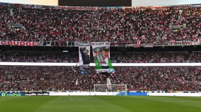 Fans of River Plate before the match between River Plate and Atletico Tucuman at Estadio Mas Monumental