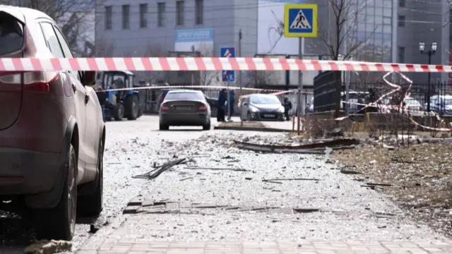 Tape blocks off road full of debris in Moscow