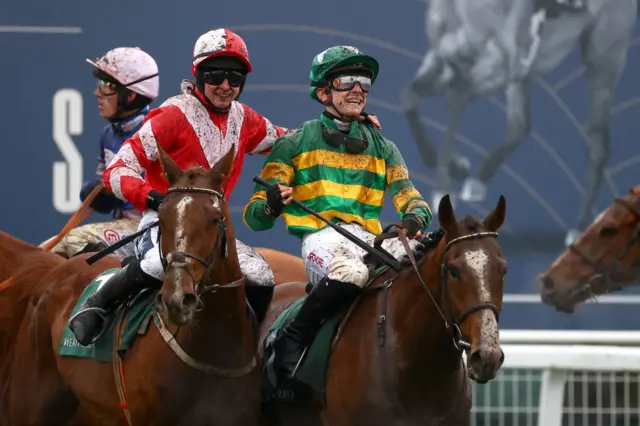 Jockey Sean O'Keefe celebrates on Lecky Watson