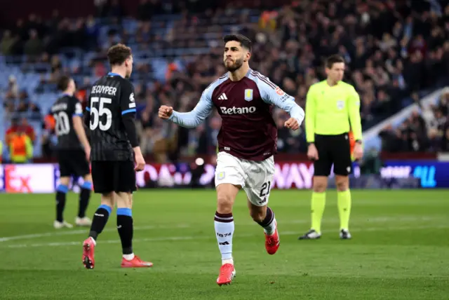 Marco Asensio of Aston Villa celebrates.