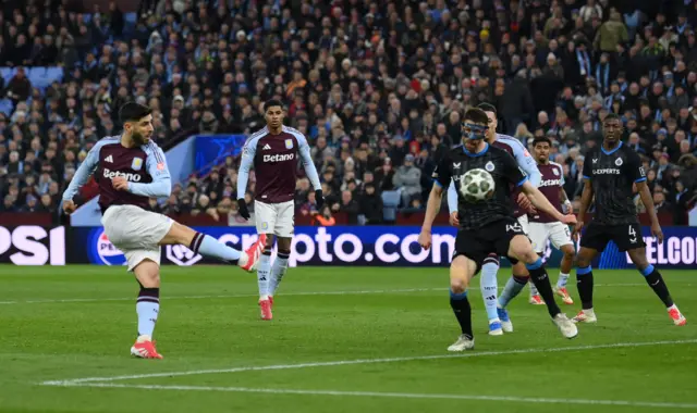 Aston Villa's Marco Asensio scores their first goal.