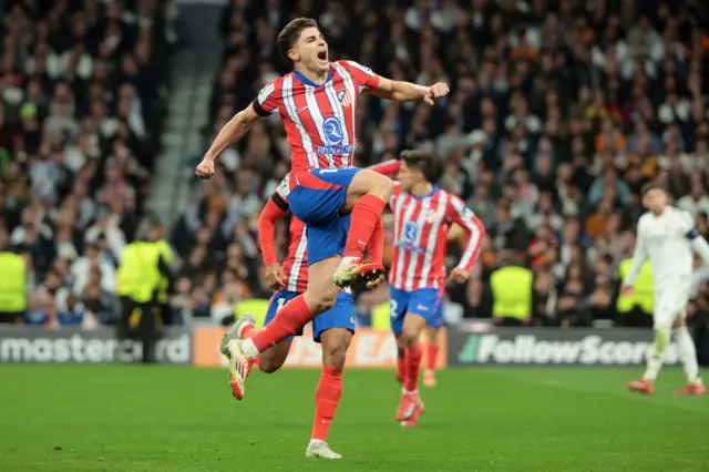 Julian Alvarez of Atletico Madrid celebrates.