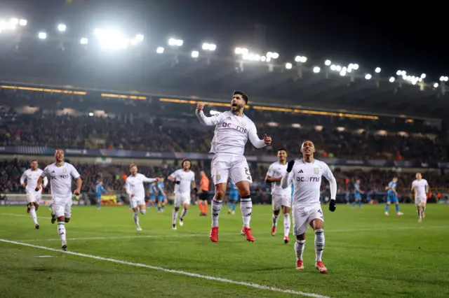Marco Asensio of Aston Villa celebrates.