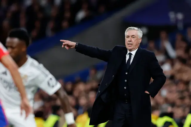 Carlo Ancelotti Head coach of Real Madrid CF gestures.