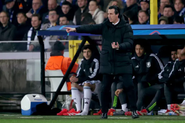 coach Unai Emery of Aston Villa during the UEFA Champions League match between Club Brugge v Aston Villa.