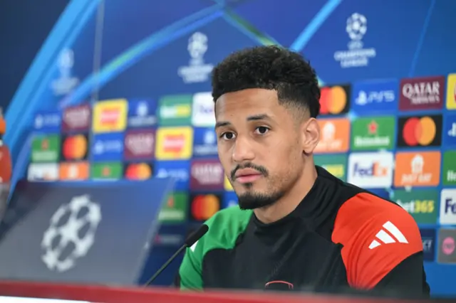 Arsenal's William Saliba attends a press conference