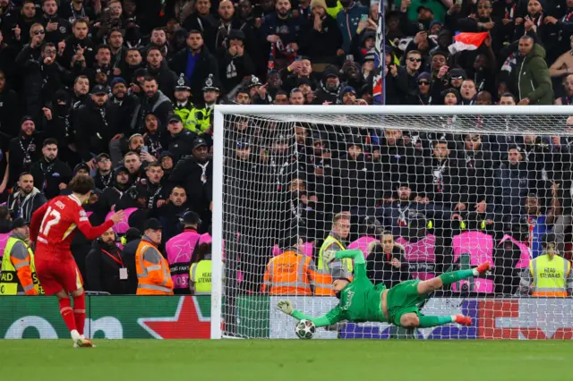 Gianluigi Donnarumma saves from Curtis Jones