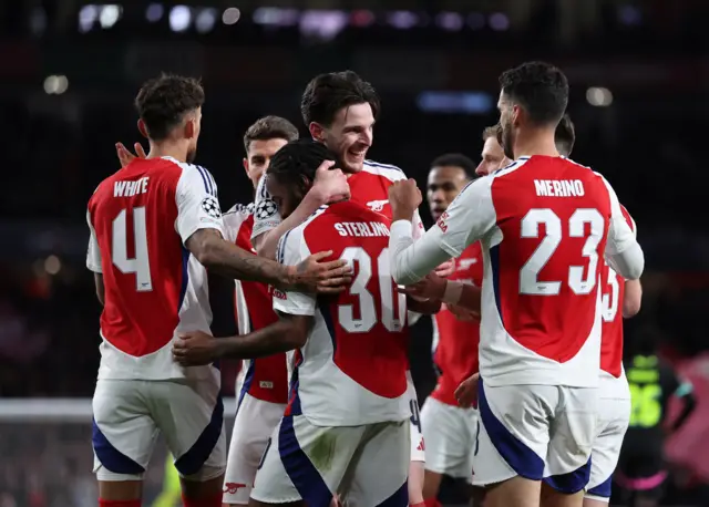 Arsenal's Declan Rice celebrates scoring.