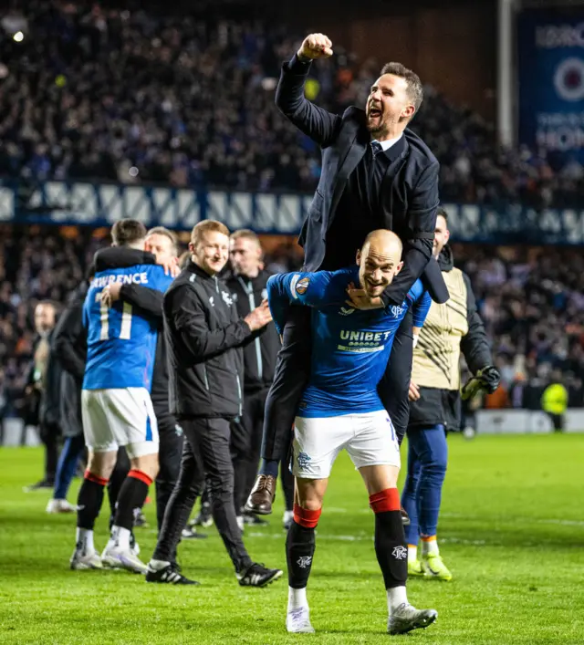 Barry Ferguson rides on Vaclav Cerny's shoulders