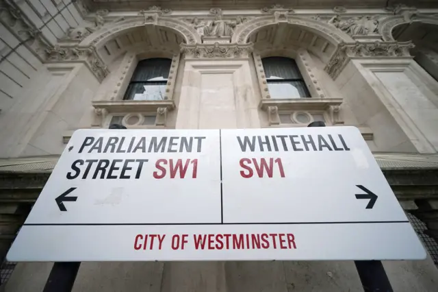 Street sign for Parliament Street and Whitehall in Westminster