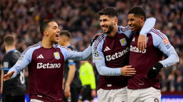 Aston Villa players celebrate