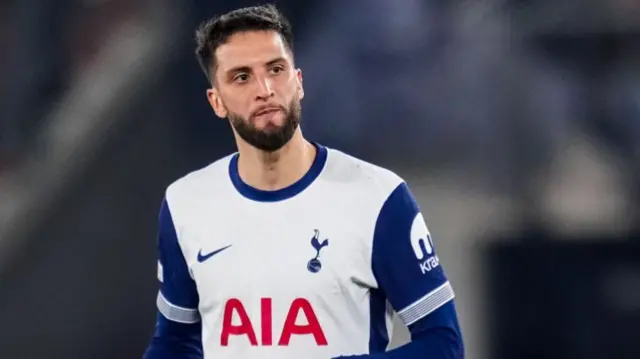 Rodrigo Bentancur of Tottenham looks on during the Europa League Round of 16 First Leg match against AZ Alkmaar