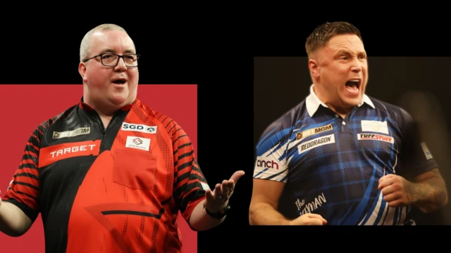 A split graphic of Stephen Bunting and Gerwyn Price