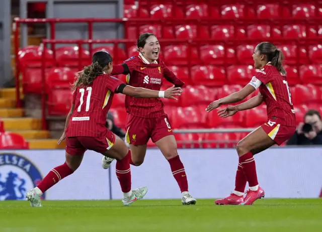 Liverpool's Fuka Nagano (centre) celebrates