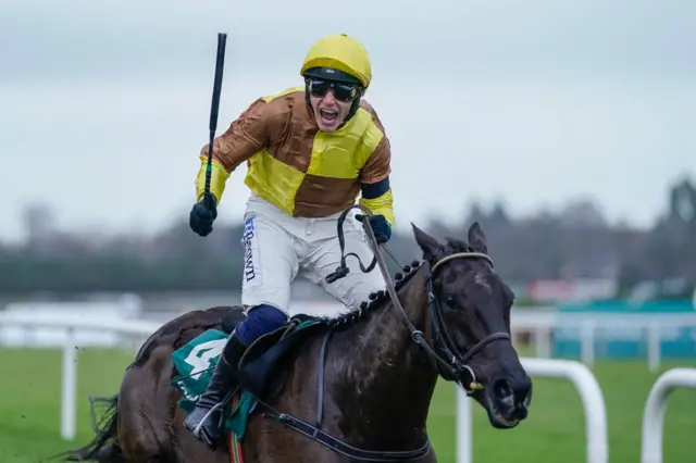 Paul Townend celebrates on Galopin Des Champs at Leopardstown