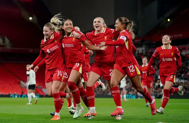 Liverpool's Olivia Smith (second left) celebrates.