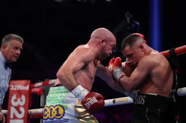 TJ Doheny punches Nick Ball during the WBA World Featherweight title fight