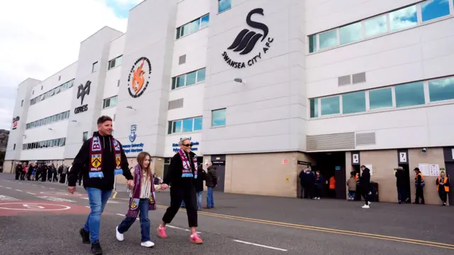 Burnley fans arriving at Swansea