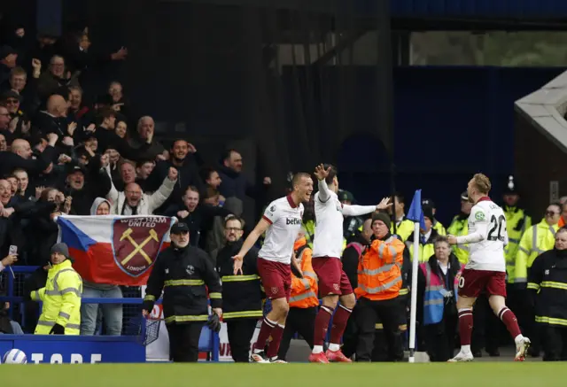 West Ham United's Tomas Soucek celebrates scoring their first goal