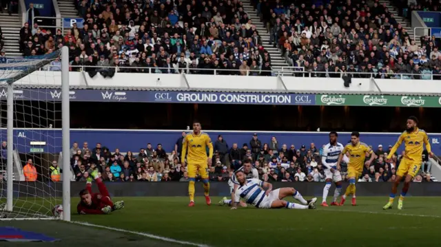 Jayden Bogle squeezes his finish past QPR keeper Paul Nardi