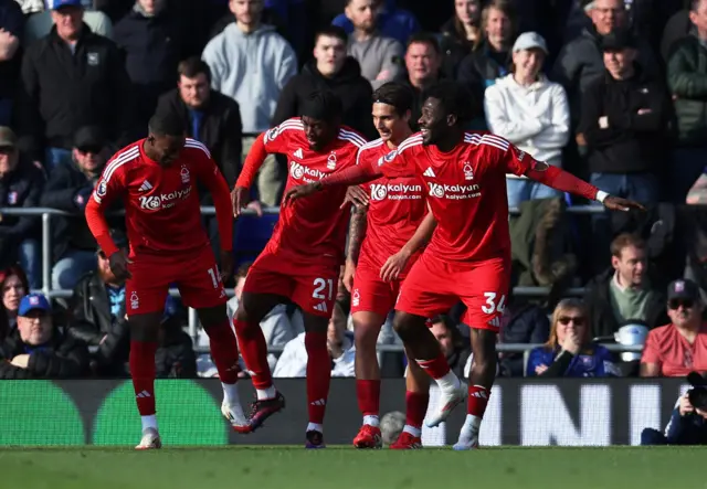 Nottingham Forest's Anthony Elanga celebrates scoring their second goal