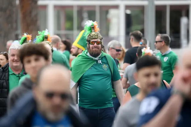 Ireland fan with Irish gladitorial hat