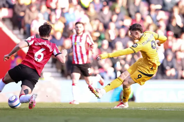 Jorgen Strand Larsen of Wolverhampton Wanderers scores his team's second goal