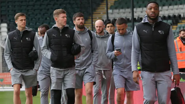 Derby players arrive at Home Park